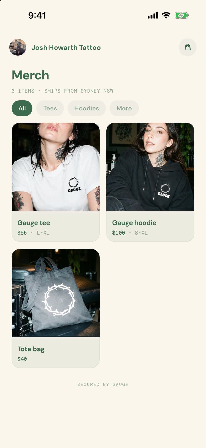 Your merch shop, as a client sees it